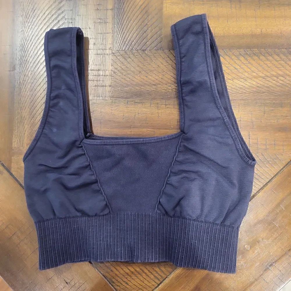 Free People Good Karma Square Neck Bra M/L Washed Black